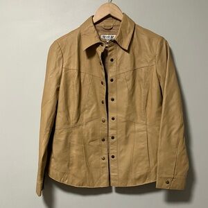Coldwater Creek Western Snap Button Yellowstone Tan Leather Shirt Jacket Shacket